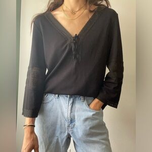 Vintage max studio tie front lace blouse